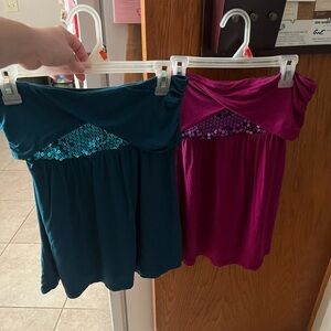 Express Sequin Accent strapless tops